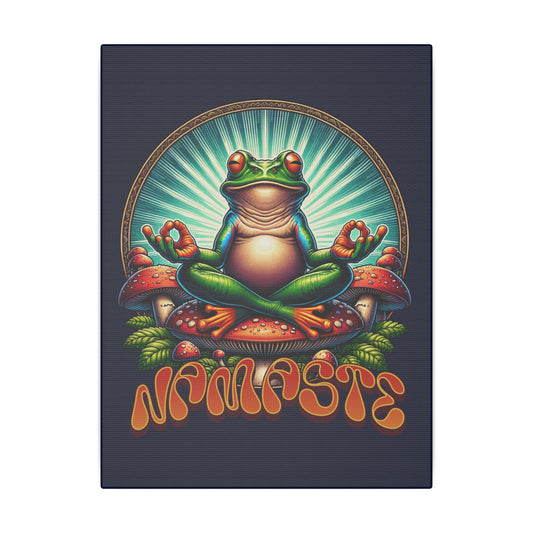 Namaste Yoga Frog Navy Wall Canvas
