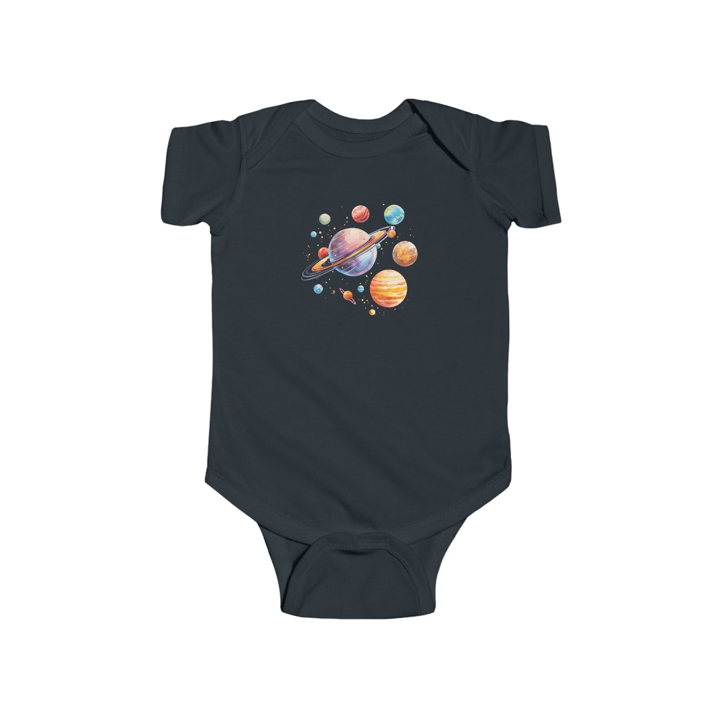 Planets Black Baby Bodysuit