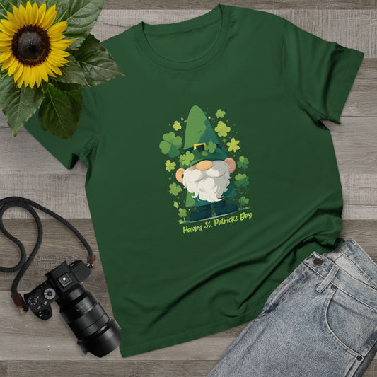 St. Patrick's Day Gnome Green Womens T-Shirt