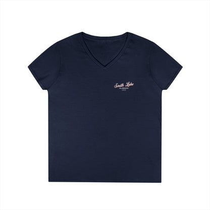 Smith Lake MLGA Tattered Flag Navy Ladies V-Neck T-Shirt