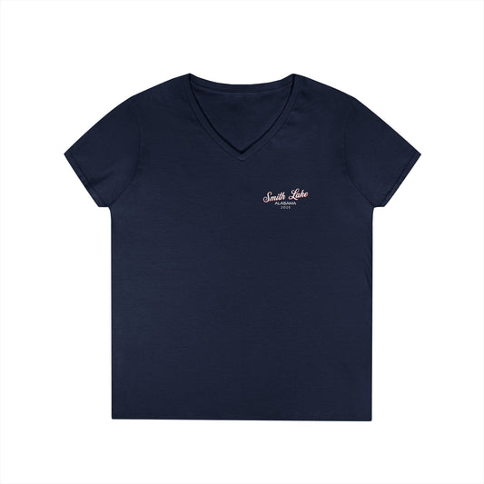 Smith Lake MLGA Tattered Flag Navy Ladies V-Neck T-Shirt