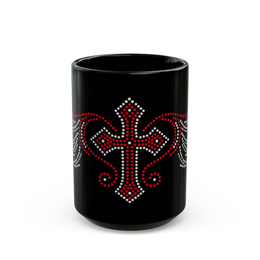 Cross Wings "Rhinestone" Black Mug