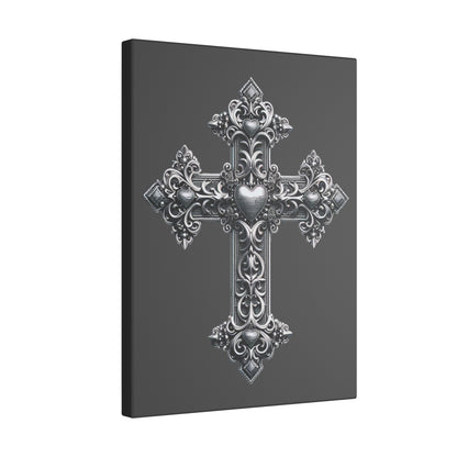 Ornamental Cross Grey Wall Canvas
