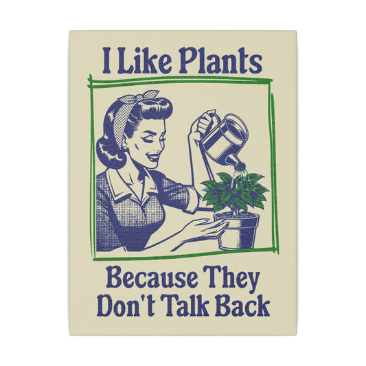 I Like Plants Tan Wall Canvas