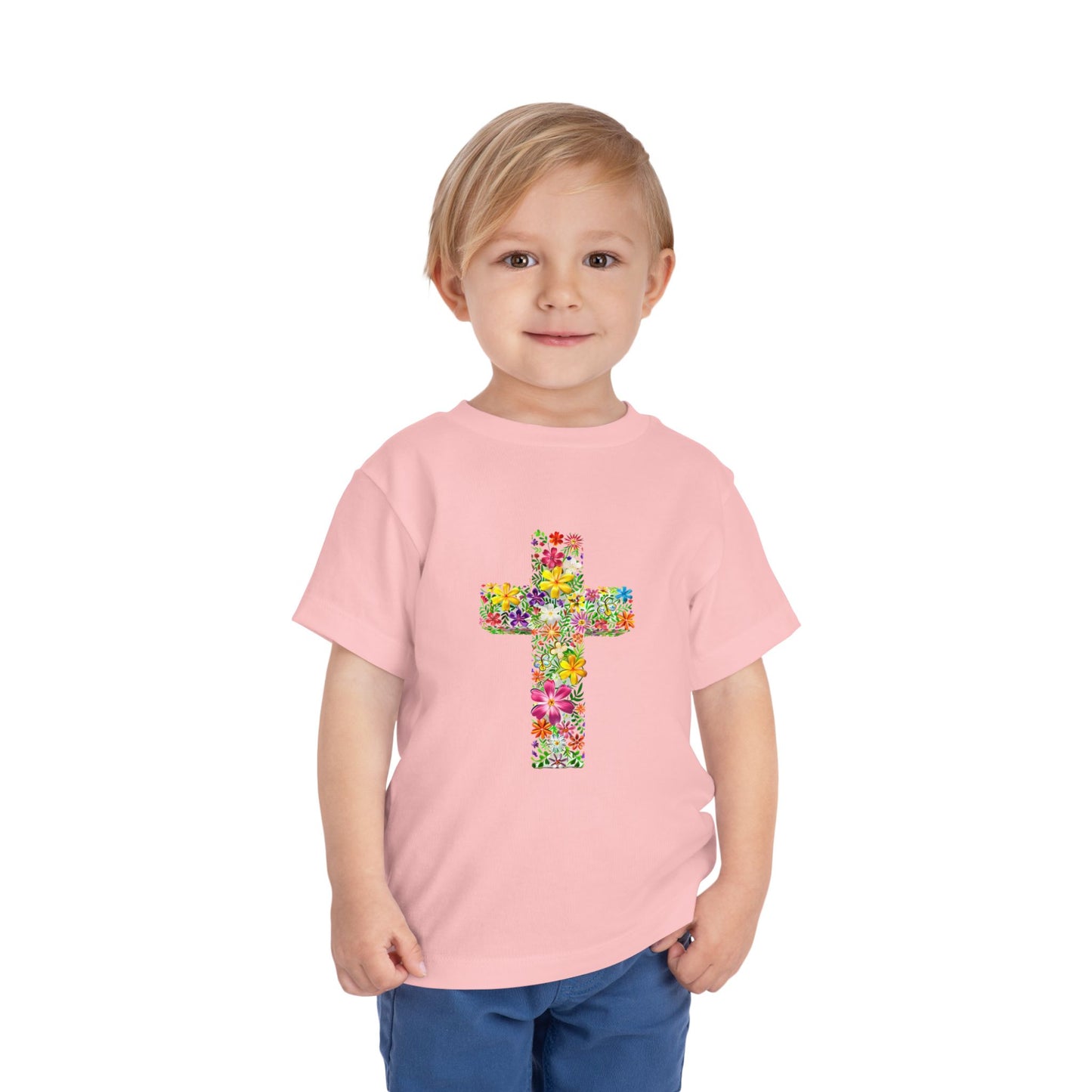 Floral Cross Pink Toddler T-Shirt