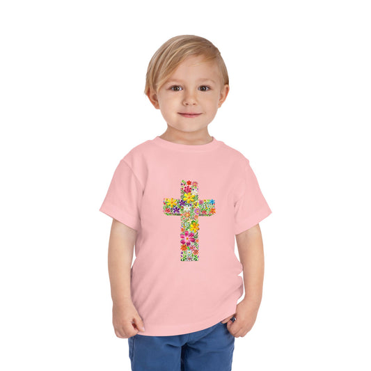 Floral Cross Pink Toddler T-Shirt