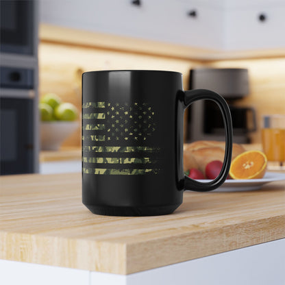 Green Camo US Flag Black Mug