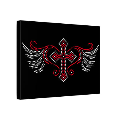 Cross Wings "Rhinestone" Black Wall Canvas