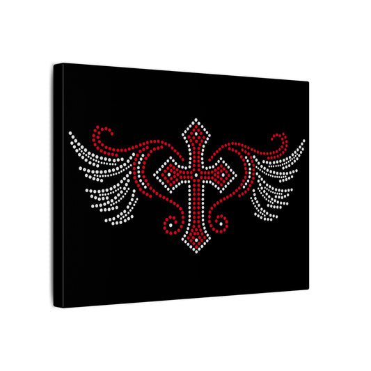Cross Wings "Rhinestone" Black Wall Canvas