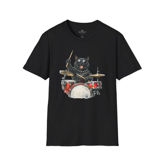 Drummer Cat Black T-Shirt