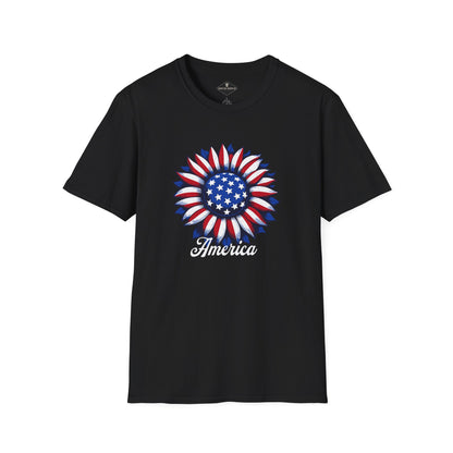 American Flag Flower Black T-Shirt