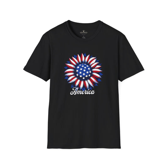 American Flag Flower Black T-Shirt