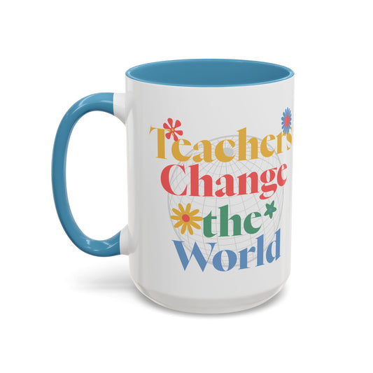 Teachers Change The World Light Blue Accent Mug