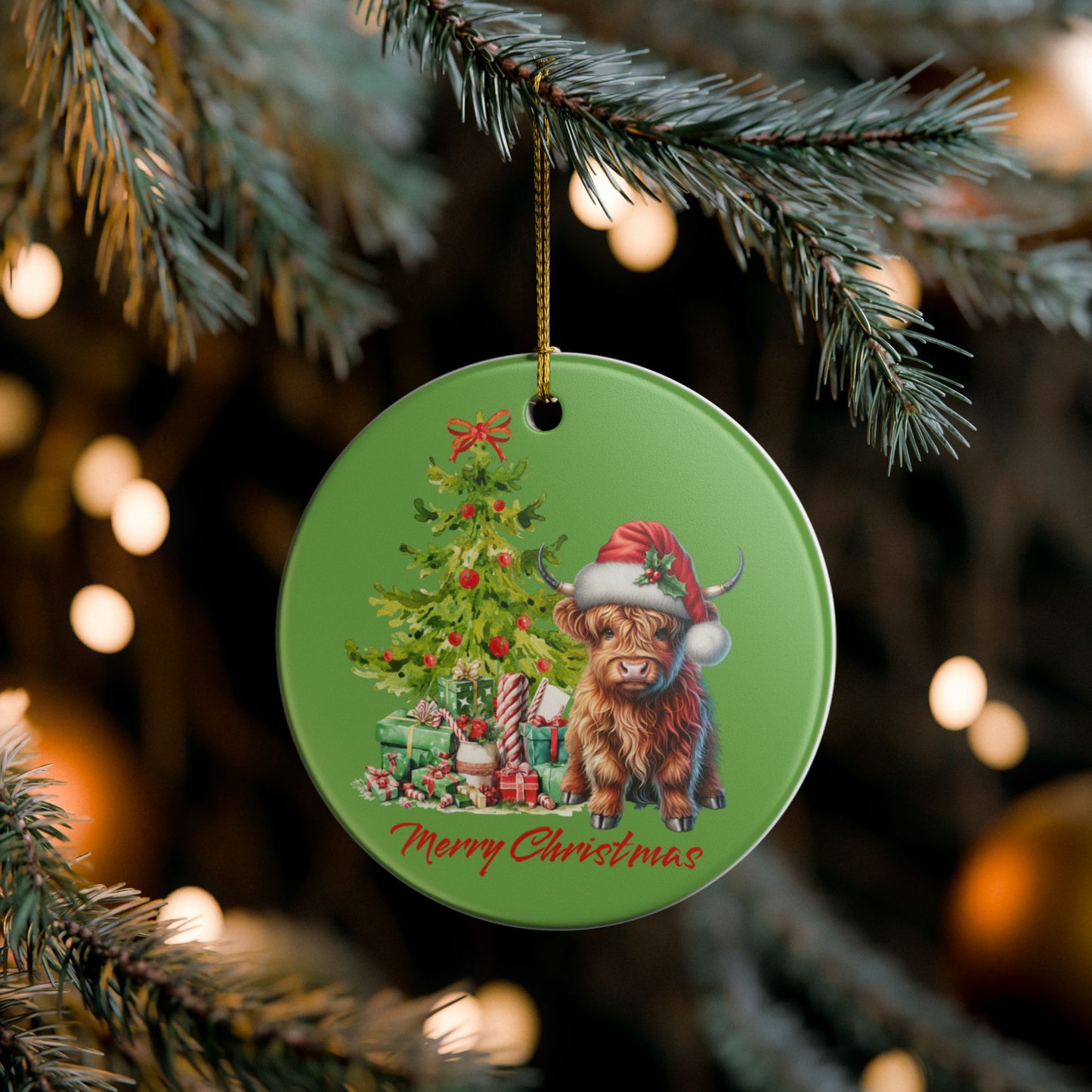 Highland Cow Holiday Christmas Tree Ornament