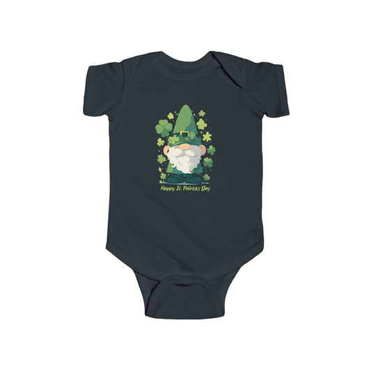 St. Patrick's Day Gnome Black Baby Bodysuit