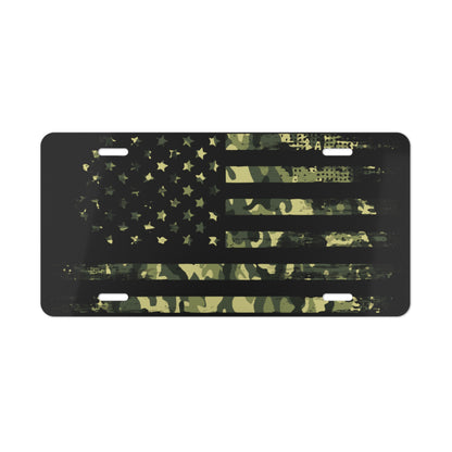 Camo American Flag Black Vanity License Plate