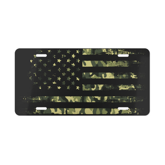 Camo American Flag Black Vanity License Plate