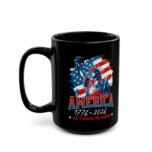 America 250 Years Liberty Flag Black Mug