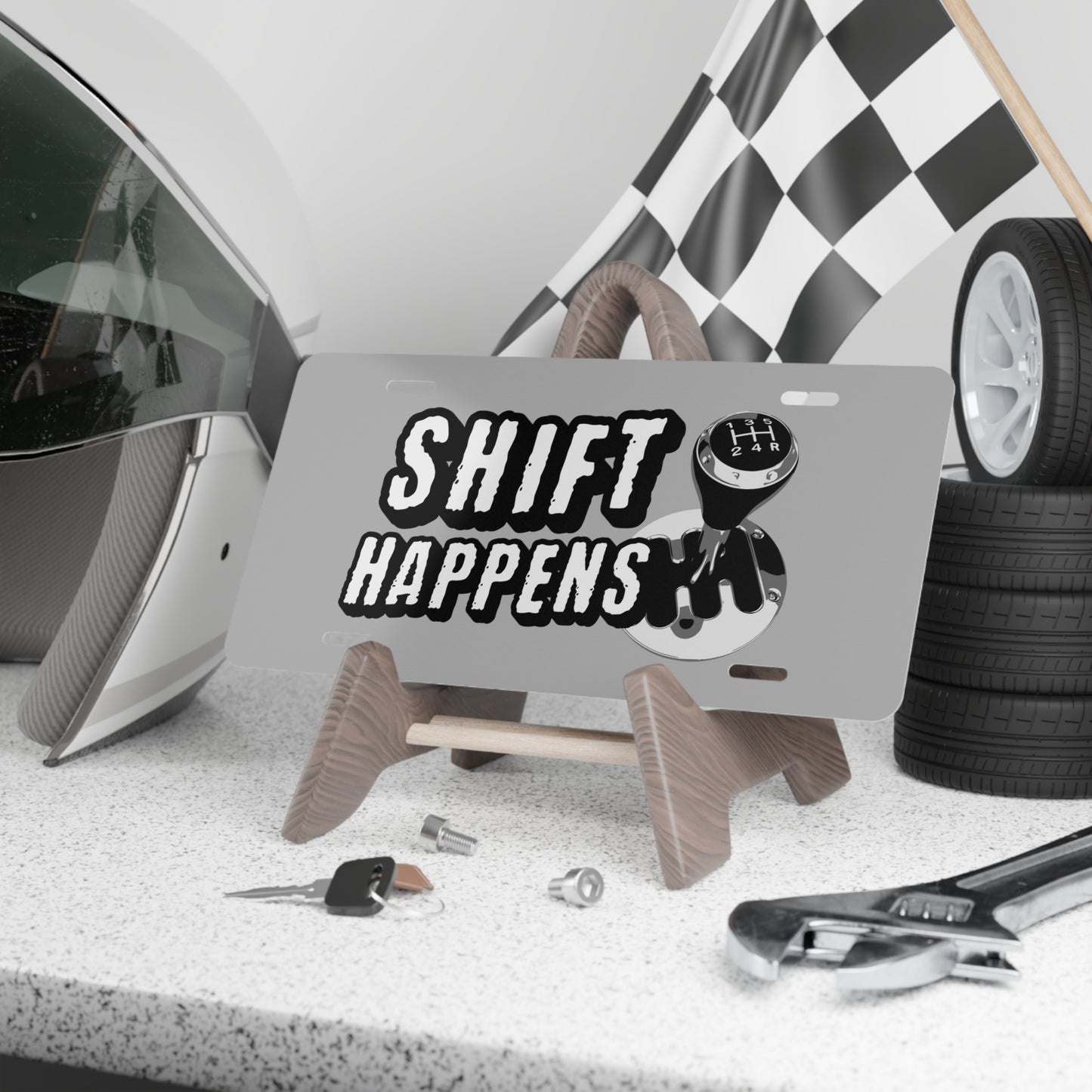 Shift Happens Grey Vanity License Plate