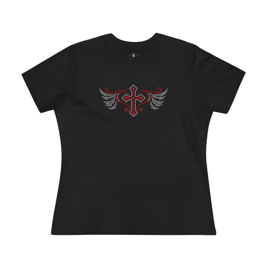 Cross Wings "Rhinestone" Black Womens T-Shirt