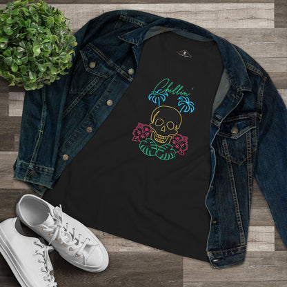 Chillin' Neon Skull  Black Womens T-Shirt