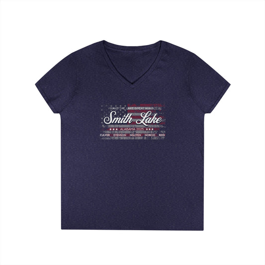 Smith Lake Tattered Flag Ladies V-Neck T-Shirt