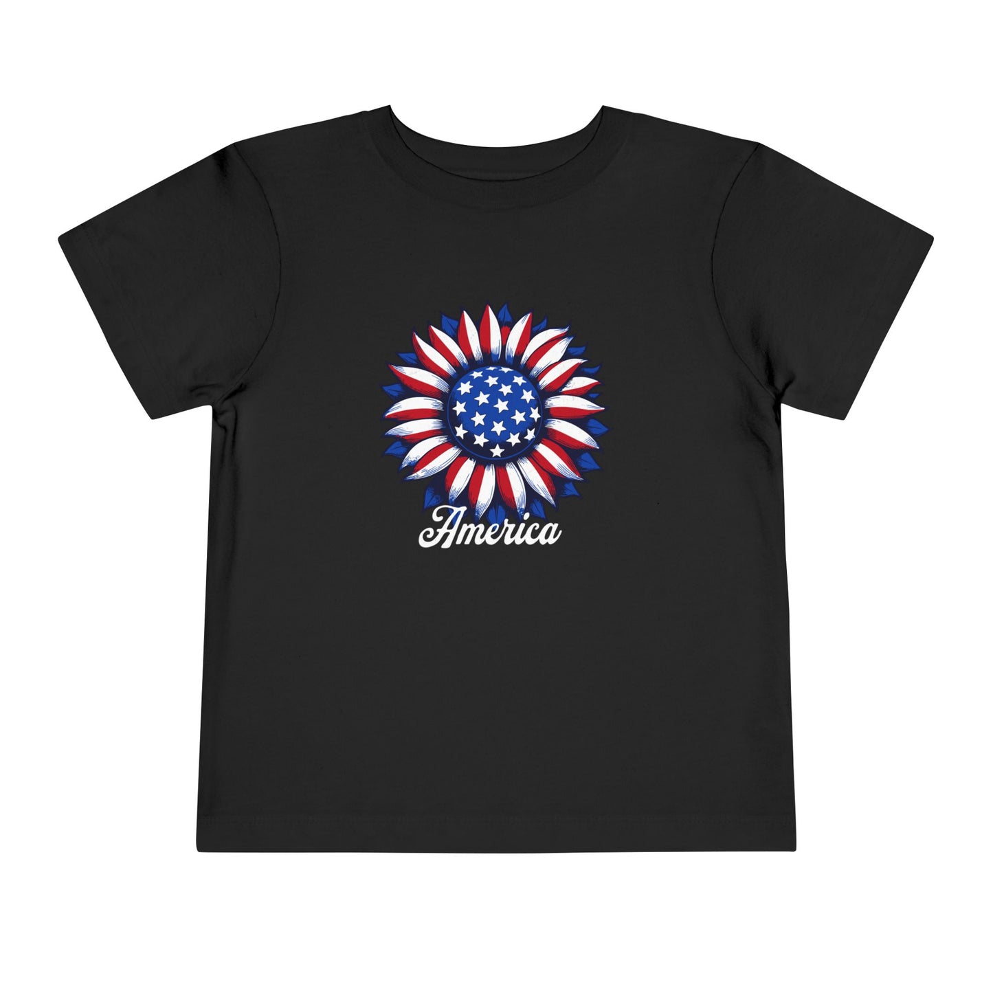 American Flag Flower Black Toddler T-Shirt