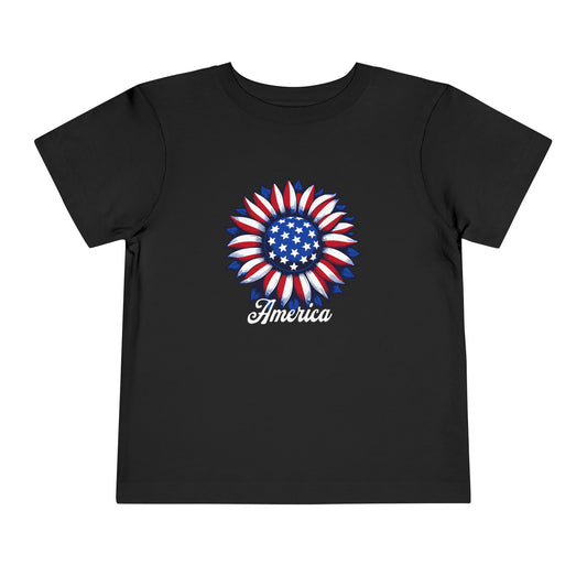 American Flag Flower Black Toddler T-Shirt