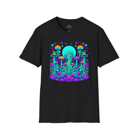 Trippy Mushroom Field Black T-Shirt