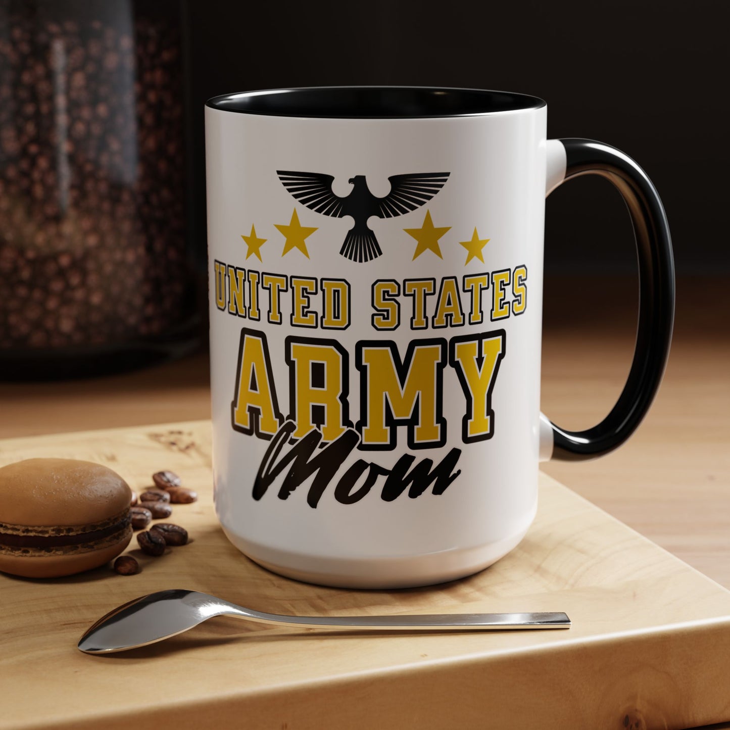US Army Mom Black Accent Mug