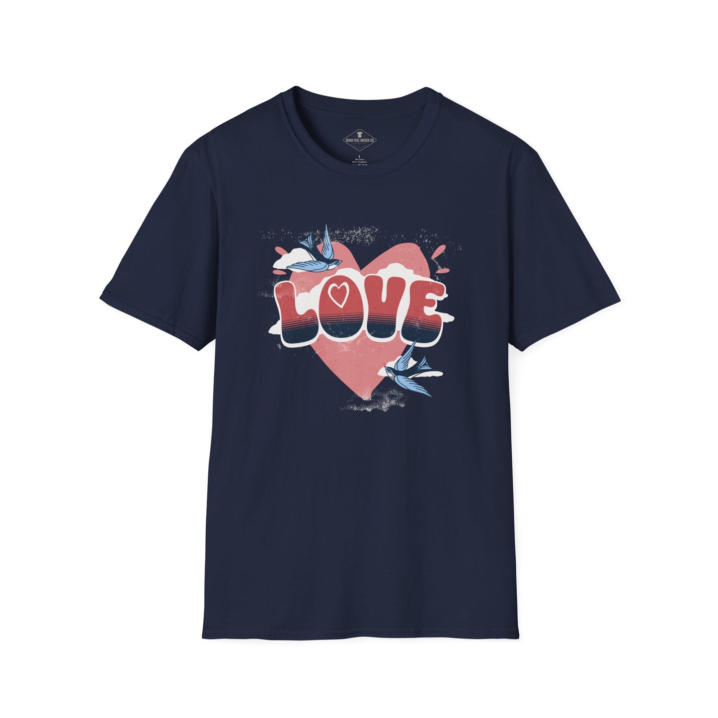 Love Heart Sparrows Navy Blue T-Shirt