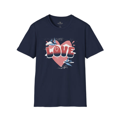 Love Heart Sparrows Navy Blue T-Shirt