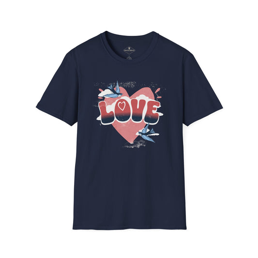 Love Heart Sparrows Navy Blue T-Shirt