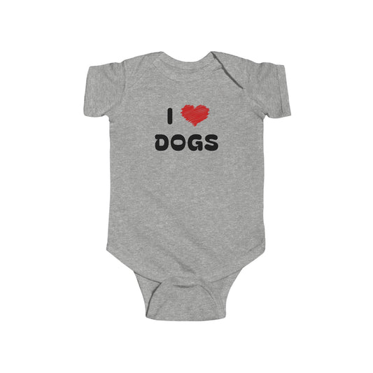 I Love Dogs Grey Baby Onesie