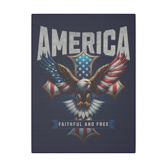 Eagle American Flag Cross Navy Wall Canvas