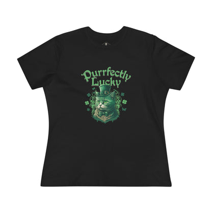 Purrfectly Lucky Black Womens T-Shirt