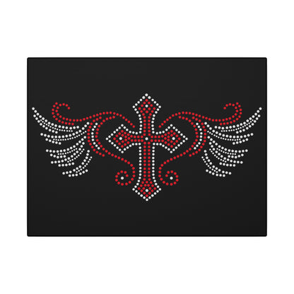 Cross Wings "Rhinestone" Black Wall Canvas