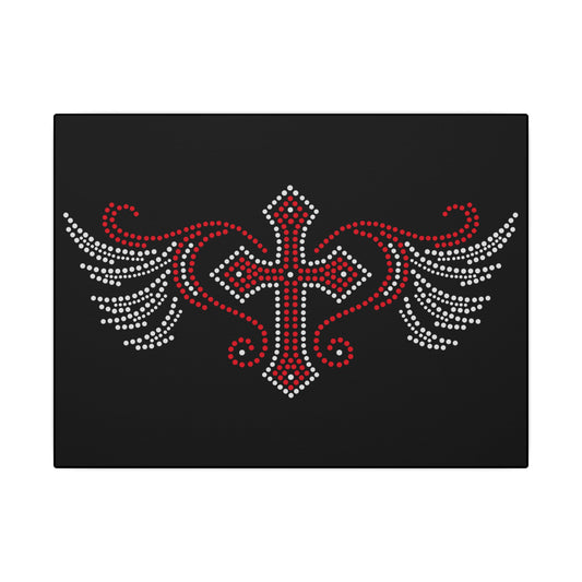 Cross Wings "Rhinestone" Black Wall Canvas