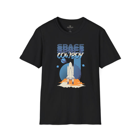 Space Cowboy Rocket Ship Black T-Shirt