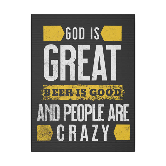 God Is Great Beer Is Good Black Wall Canvas