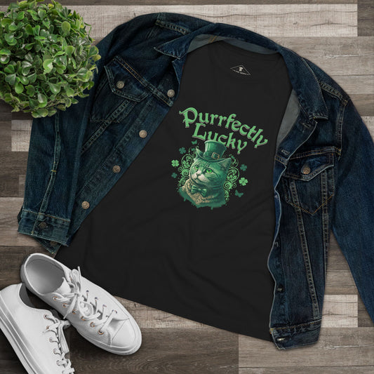 Purrfectly Lucky Black Womens T-Shirt