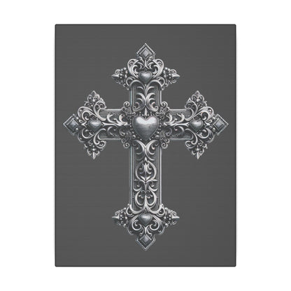Ornamental Cross Grey Wall Canvas