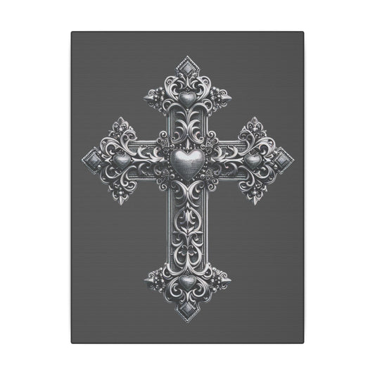 Ornamental Cross Grey Wall Canvas