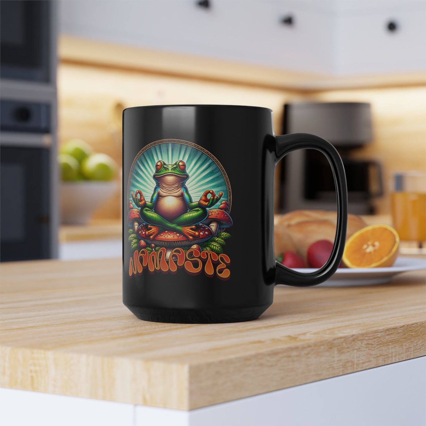 Namaste Yoga Frog Black Mug