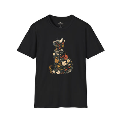 Floral Cat Black T-Shirt