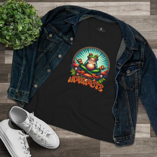 Namaste Yoga Frog Black Womens T-Shirt