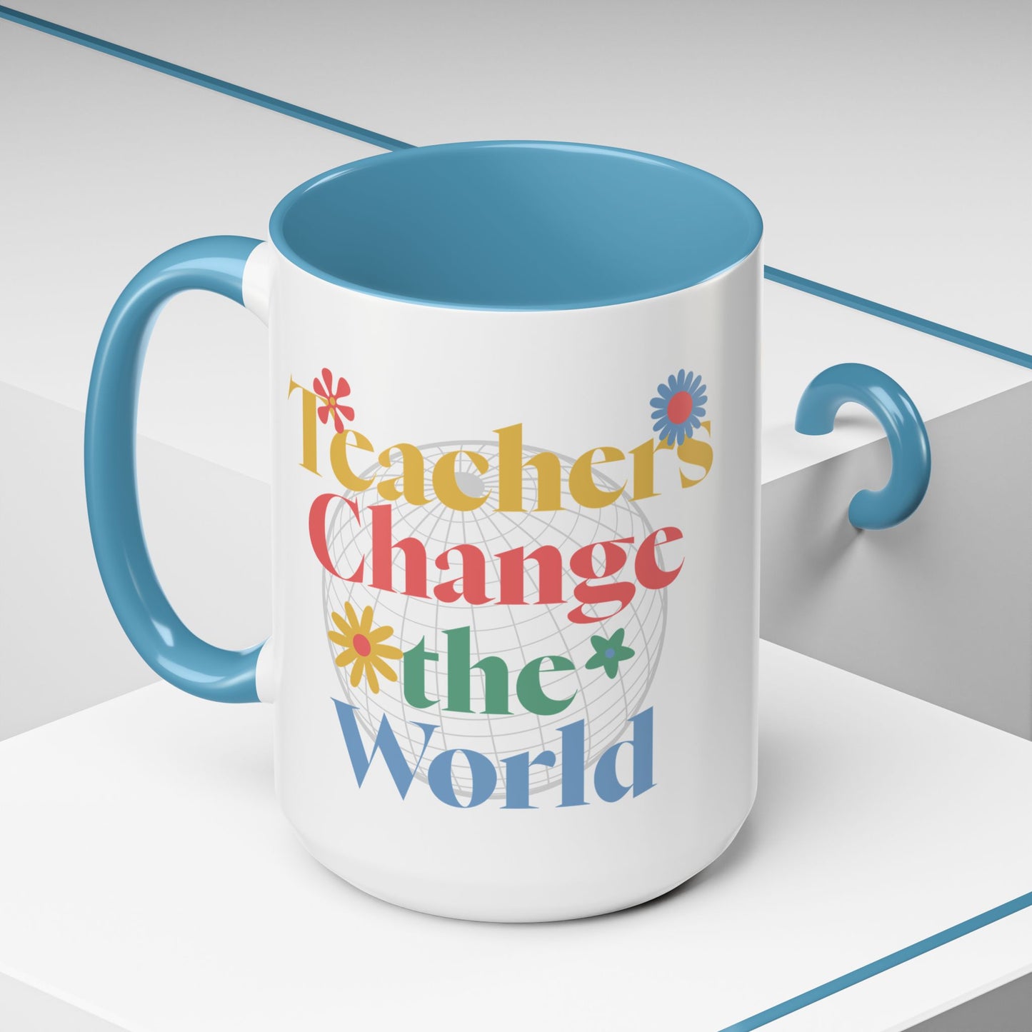 Teachers Change The World Light Blue Accent Mug