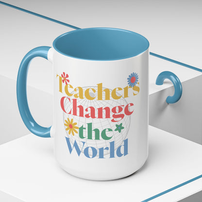 Teachers Change The World Light Blue Accent Mug