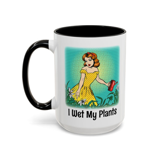 I Wet My Plants Black Accent Mug