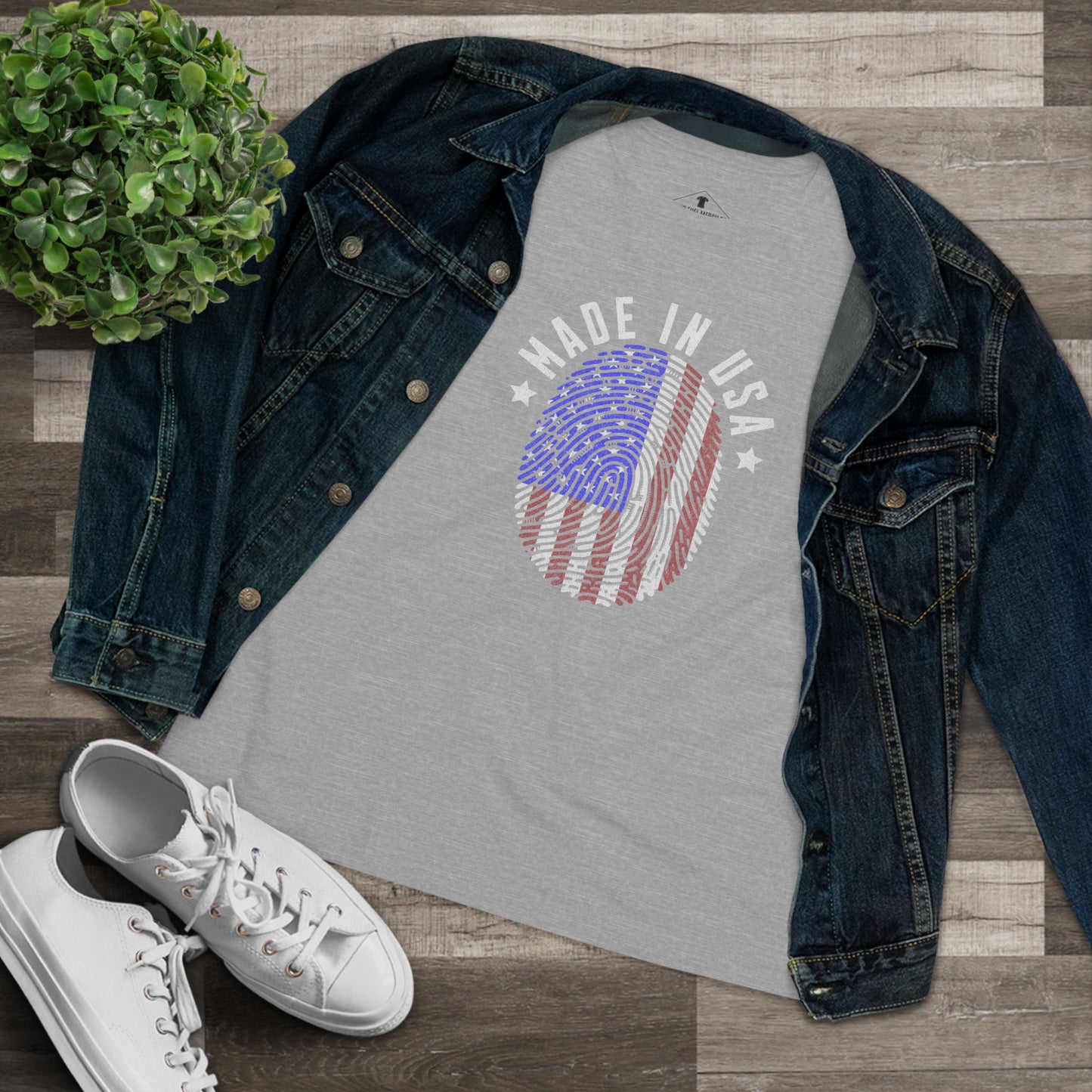 Made In USA Fingerprint Grey Womens T-Shirt